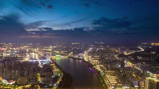 江西赣州城市夜幕降临夜景航拍延时8K