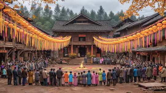 苗寨传统祭祀仪式祈福风调雨顺