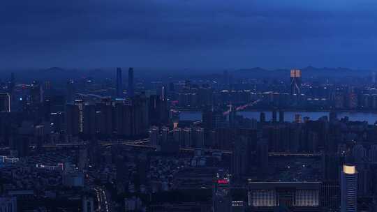 杭州航拍-雨后蓝调城市景观-钱江新城