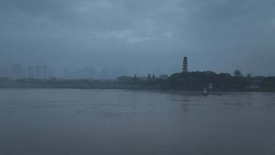 温州瓯江畔傍晚蓝调航拍