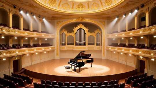 金色音乐厅钢琴演奏背景4K