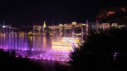 广西柳州夜景柳江音乐喷泉风景