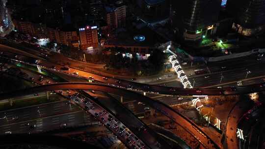 城市交通夜景航拍 高架桥航拍