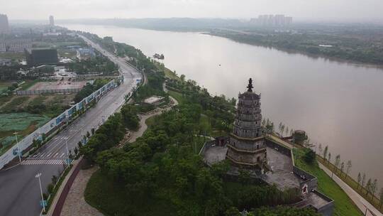 航拍衡阳来雁塔湘江城市风光