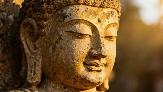 阳光洒在佛像上禅意宁静宗教信仰场景