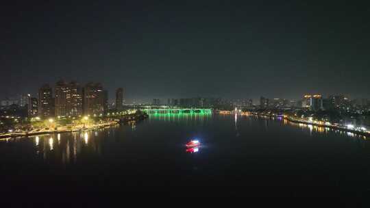 惠州东江夜景风光夜晚河流航拍晚上城市建筑