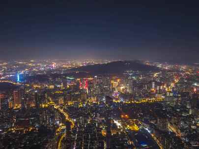 广州城市地标白云山夜景航拍延时