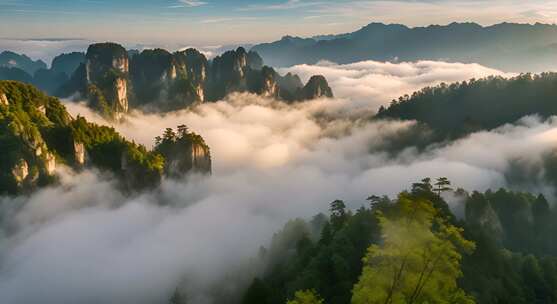 张家界山峰云海山脉日出风景云雾大自然奇峰