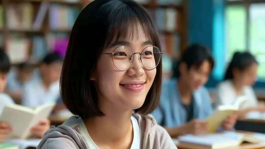 教室中学生微笑的瞬间