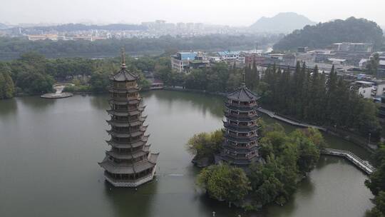 航拍广西桂林旅游城市旅游景点视频素材模板下载
