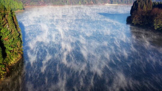 清晨唯美的湖面雾气