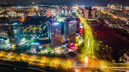 安徽城市航拍延时夜景