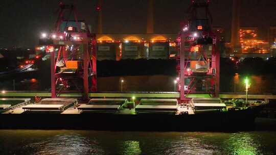 港口码头煤炭卸煤夜景