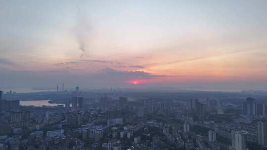 航拍江西九江城市日出