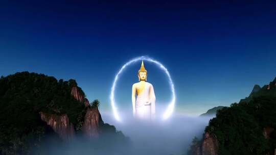 山间佛像光影特效画面