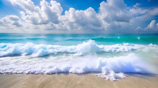 海边海浪与蓝天白云景观