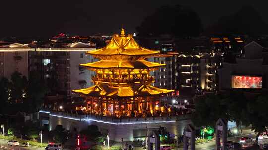 广西桂林逍遥楼夜景航拍