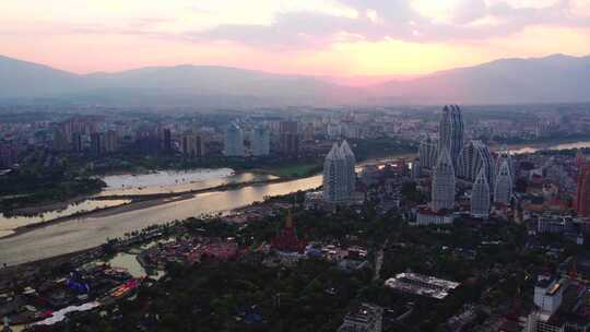 澜沧江、湄公河、西双版纳城市风貌航拍
