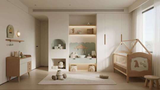 温馨治愈现代简约婴儿房可爱家居场景