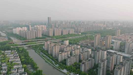 上海绕城高速嘉定区嘉定新城道路航拍