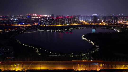 成都天府之眼怡心湖夜景蔚蓝卡地亚航拍