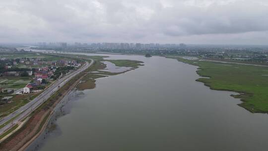 航拍湖南岳阳汨罗江国家湿地公园