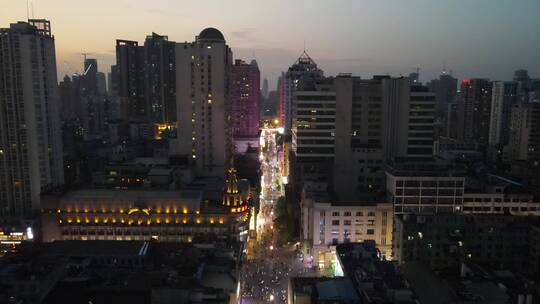 武汉城市夜景灯光江汉路步行街航拍视频素材模板下载