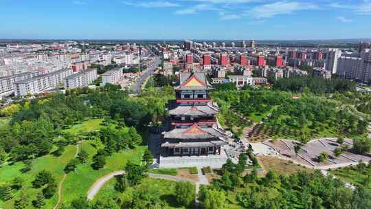 辽宁沈阳康平腾龙阁卧龙湖城市风光