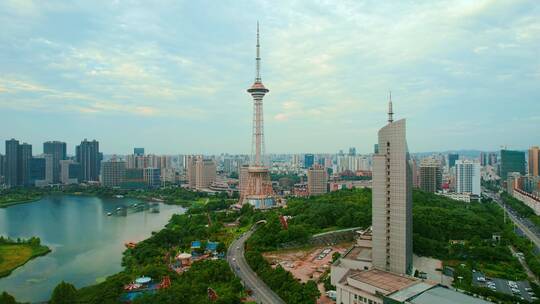 航拍株洲地标性建筑电视塔