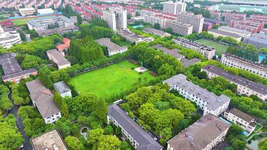 上海市华东理工大学徐汇校区航拍校园风景风