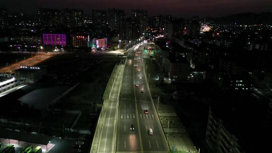 广州车流夜景航拍花都风神大道视频素材模板下载