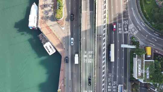 香港铜锣湾的海上公路航拍