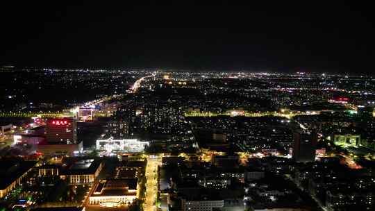 航拍山东东营城市夜景