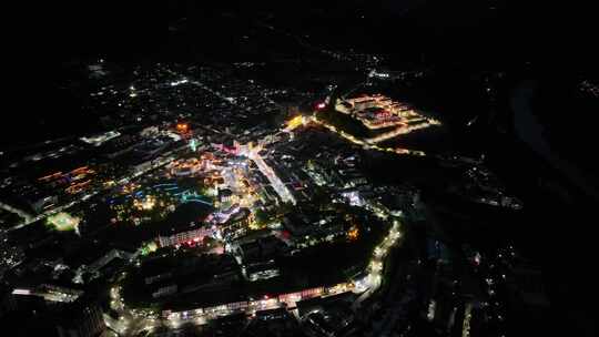 西藏林芝墨脱县城市夜景航拍自然风光