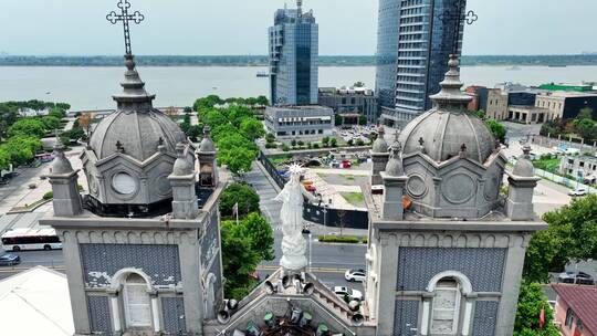 芜湖天主教堂航拍4K城市地标夏天宣传片