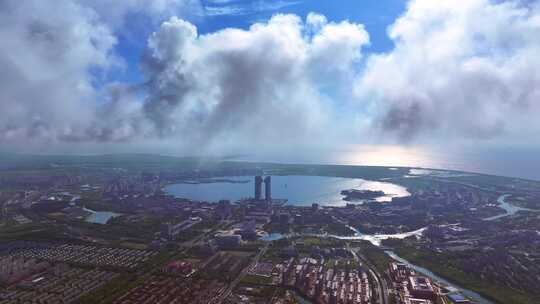 航拍上海临港新片区  滴水湖全景