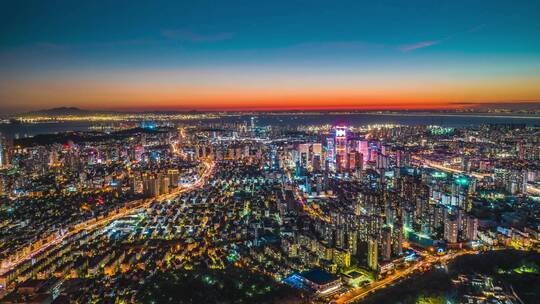 青岛夜景青岛城市夜景航拍延时