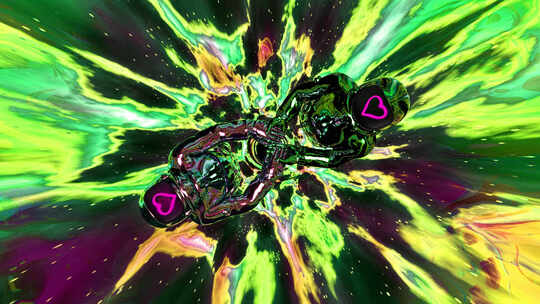 情侣宇航员通过无尽的迷幻时间隧道