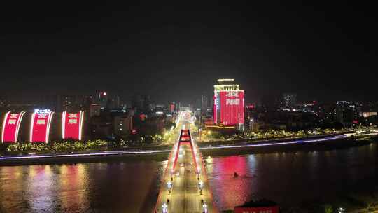 四川德阳夜景德阳彩虹桥夜景航拍