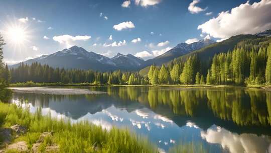 山林湖泊自然风光全景