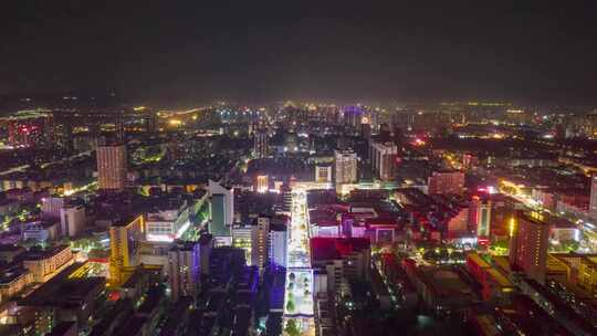 河南平顶山和平路步行街夜景航拍延时4K