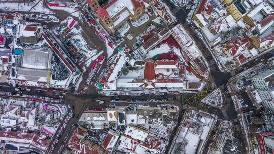 青岛城市风光雪景鸟瞰