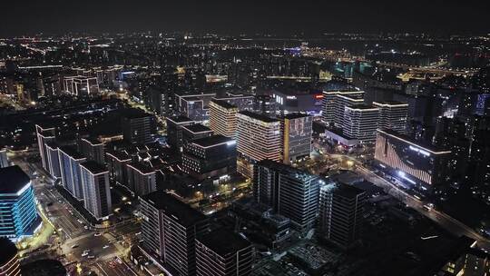 4K航拍杭州东站中央商务区夜景视频素材模板下载