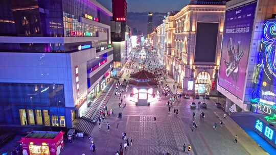 沈阳中街夜景人群航拍