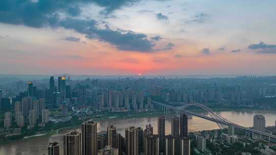 重庆城市日出日落夜景航拍延时