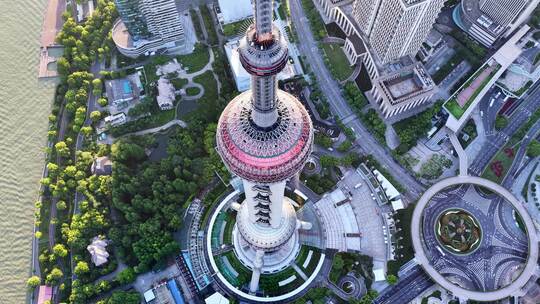 上海航拍陆家嘴城市地标日出