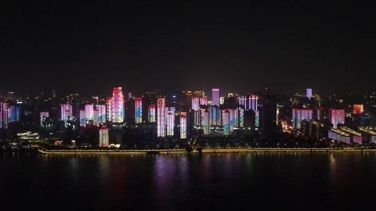 航拍湖北武汉夜景长江夜景江城夜景