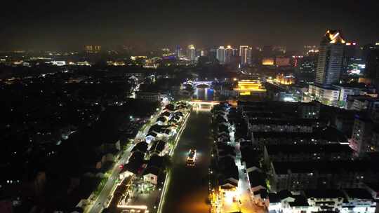 江苏苏州城市夜景大景航拍