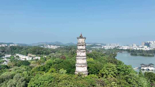 惠州西湖景区航拍惠州西湖泗洲塔湖泊风景