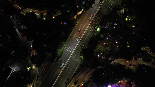 夜晚的广州城市道路航拍